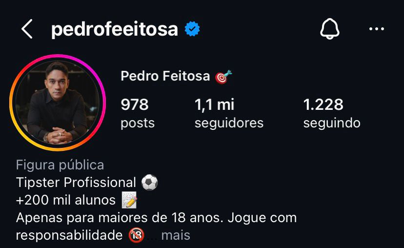 Perfil do Pedro Feitosa no Instagram — Tipster Profissional, +1,1mi seguidores